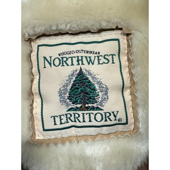 Vintage 1996 Northwest Territory Tan Leather Bomber Jacket Faux Fur Collar Large - Picture 10 of 13